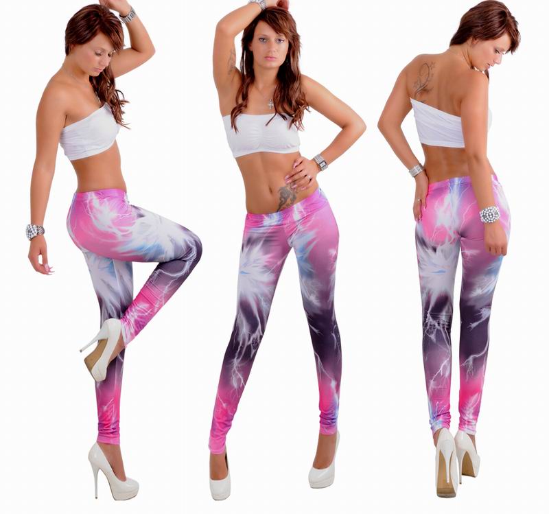 Hot Pink Lightning Halloween Rainbow Printed Pants Tights Leggings